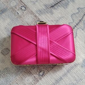 Kate Landry Satin Woven Magenta Pink Clutch With 2 Straps